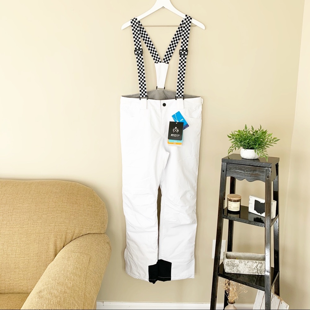 NWT SMN White Checkered Suspender Snow Ski Pants